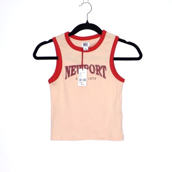 BDG NEW Newport Contrast Trim Tank Top Peach Red Cropped Casual Women's S - Picture 1 of 9